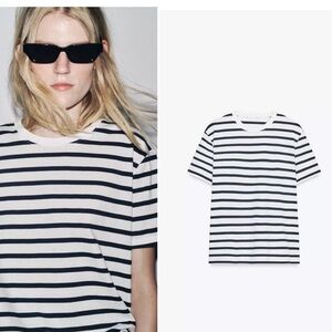 Zara Women's Black and White Striped Tee